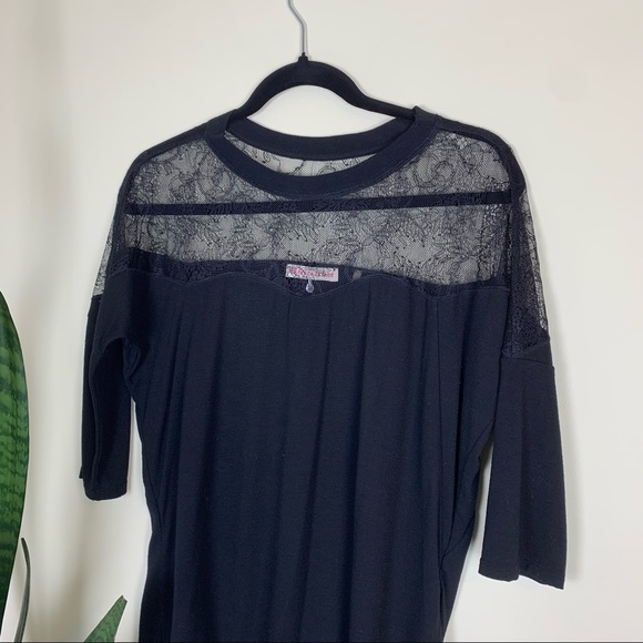 Rebecca Taylor Black Crewneck Lace Yoke 3/4 Sleeve - Picture 4 of 9